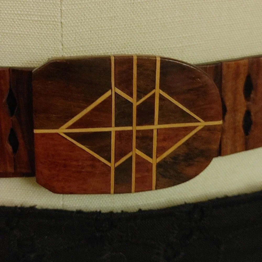 Wooden Articulated Belt w Buckle Wooden Inlay Work Size XS to S